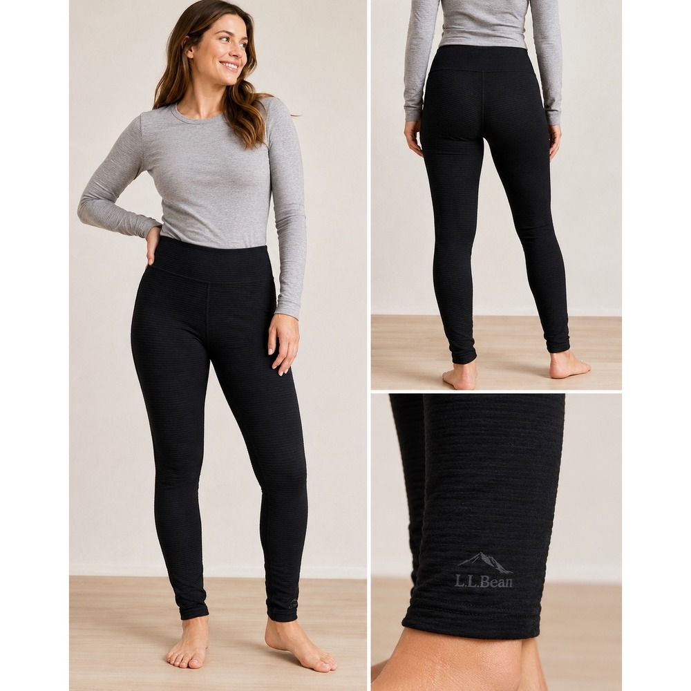 LL Bean Womens Midweight Base Layer Pants Gray Textured Leggings M REG 155